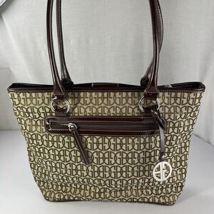 Giani Bernini Purse Brown Logo Shoulder Bag Large Handbag Inner Outer Pockets